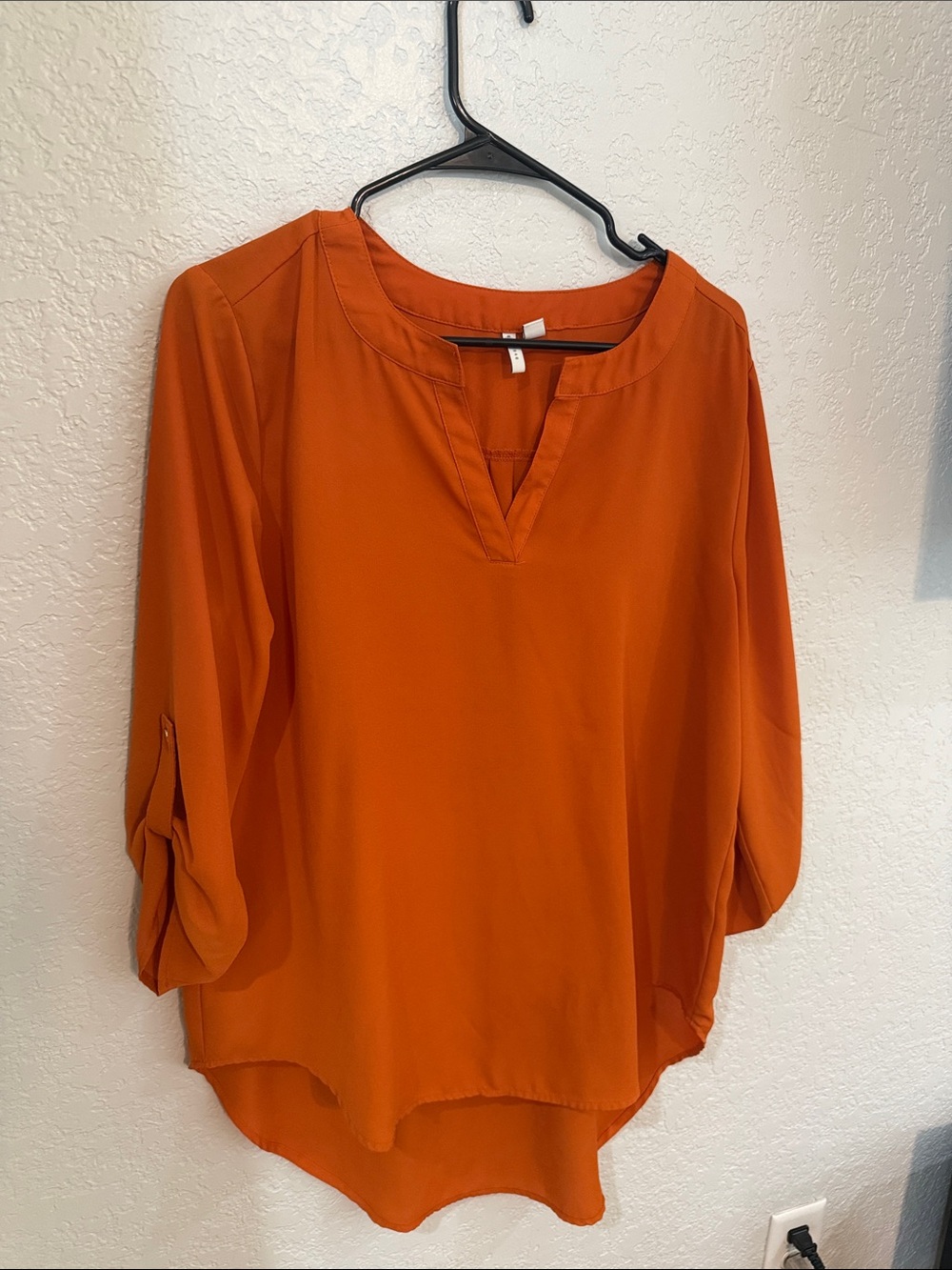 Women's Lightweight Split V-Neck Blouse in Burnt Orange